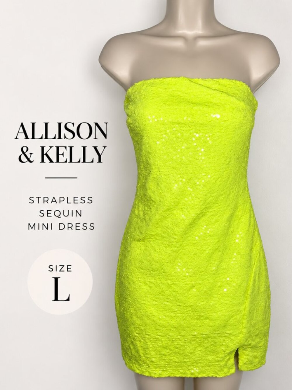 Strapless Neon Yellow Sequin Mini Dress